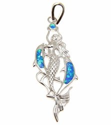 925 Sterling Silver Inlay Synthetic Opal Hawaiian Dolphin Mermaid Pendant