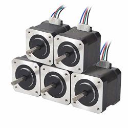 Stepperonline 5PCS Nema 17 Stepper Motor Bipolar 39MM Body 45NCM 63.74OZ.IN 1.5A 12V 4-LEAD W 1M Cable And Connector For Diy Cnc 3D Printer extruder