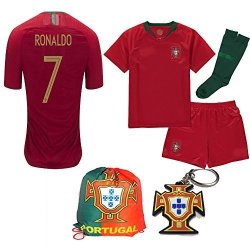 Portugal World Cup 2018 18 Kid Youth Replica C. Ronaldo Jersey Kit : Shirt Short Socks Bag Pvc Key C. Ronaldo Size 24 7-8 Yrs Old Approx.