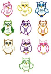 Machine Embroidery Design Set - Applique Owls 10 In The Set