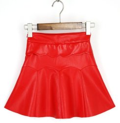 Yunting Vintage Pleated High Waist Pu Leather Skirt - Red Color S
