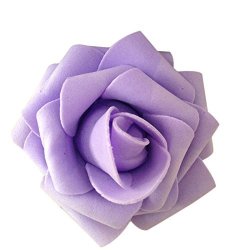 Ikevan 100PC Artificial Foam Roses Flower Heads Kissing Balls For Wedding 7CM Diameter Purple