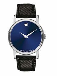 Movado Museum Blue Dial Black Leather Strap Men's Swiss Watch