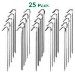 OK5STAR 9 Inch Galvanized Tent Stakes Metal Tent Pegs Steel Yard Stakes Tarp Hooks Ground Garden Stakes Tent Spikes 25 Pack