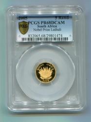 Pcgs Pr68dcam South Africa 2005 R5 1 10th Gold Protea Luthuli Coin -mintage 1001