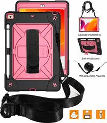 New Ipad 10.2 2019 Case Uzer Heavy Duty Shockproof Anti-slip Kickstand Silicone Rugged Three Layer Armor Protective Case With Pencil Holder&shoulder Strap For Ipad