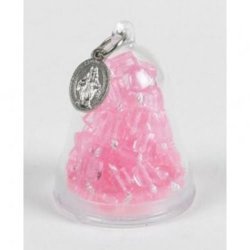 Pink Miraculous Medal Cord Rosary In Domed Container