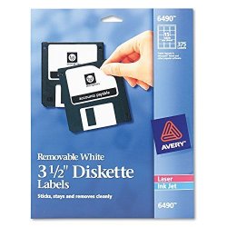 Avery Diskette Label - 3.5" Length - 15 SHEET - Removable - 375 Box - White