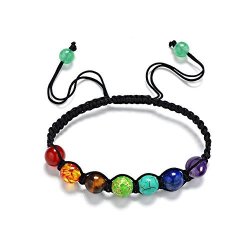 Dayneeds Chakra Bead Bracelets Braided Rope Bracelet Adjustable Natural Rock Stone 8MM 7 Color Rainbow Style For Women And Men Jewelry Wrist Decoration Gift