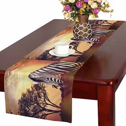 Interestprint Zebra Portrait On African Sunset Africa Safari Wildlife Table Runner Linen & Cotton Cloth Placemat Home Decor For Kitchen Dining Wedding Party 16 X 72 Inches