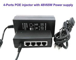 Icreatin 4-PORTS Passive Power Over Ethernet Poe Injector Adapter With 48V65W Power Supply For 4 Ip Camera Voip Phones Or Access Points And More