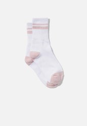 Retro Sport Sock - White Silver Pink Stripe