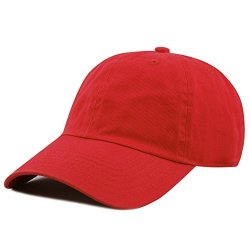 The Hat Depot 300N Washed Low Profile Cotton And Denim Baseball Cap Red
