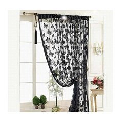 Butterfly Lace Shower Curtain 100X200CM Buedvo Door Black Window Curtain Room Divider Strip Tassel