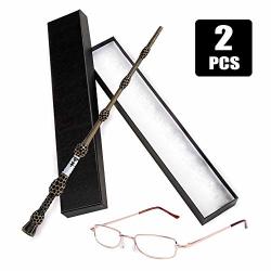 Joy Day Elder Wand Magic Wizard Wand For Dumbledore With Glasses For Wizard School Boys Girls Fancy Dress Dumbledore's Costume Accessories For Halloween Birthday Party