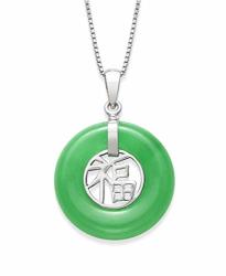 Sterling Silver Natural Jade Good Luck Necklace Charm 18