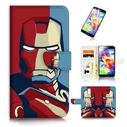 For Samsung S5 Flip Wallet Case Cover & Screen Protector Bundle - A20170 Ironman Super Hero