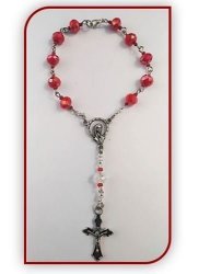 Ruby Red Car Rosary With Crystal Clear Mystery Bead