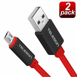 Micro USB Cable Android Charger Teleson 2-PACK 3FT Nylon Braided Fast Sync And Charging Tangle Free Cord For Samsung Galaxy S7 S6 Note 5 4 2 Kindle