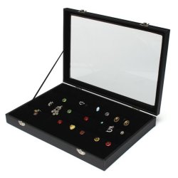 80 Slots Glass Lid Earrings Holder Box Tray Show Case Jewelry Display