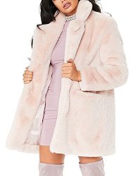 Long Faux Fur Coat Winter Warm Vintage Thick Fox Fur Jacket Outerwear For Women Pink M