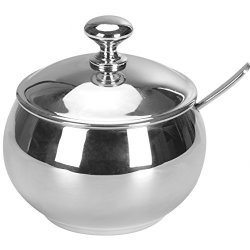 HardNok Stainless Steel Sugar Bowl with Lid and Sugar Spoon by HardNok 500 Milliliter 16.9 Ounces 