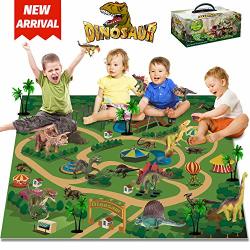 Homofy Dinosaur Toys Activity Playset Mat 9 Dinosaur Figures Trees For Creating A Interactive Dinosaur Toys For 3 4 5 6 7 Years Old Boys Girls Kids Gift