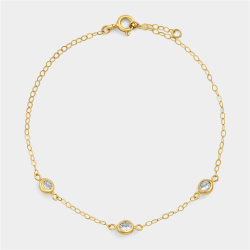 Yellow Gold & Sterling Silver Cubic Zirconia Station Bracelet
