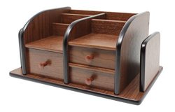 Cherry Brown Office Wooden Desk Organizer With 3 Drawers And Multiple Shelves racks For Office Supplies And Desk Accessories - Can Be Used On Desktop|table|counter