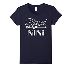 Womens Blessed Nini Christmas Mother's Day Birthday Grandma Gift Large Navy