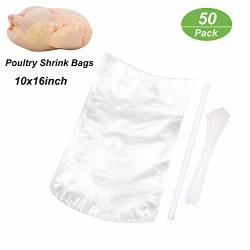 Morepack Poultry Shrink Bags,100 Pack 10x16 Inches Clear Poultry Heat Shrink Bags BPA Free Freezer with 100 Zip Ties for Chickens,Rabbits