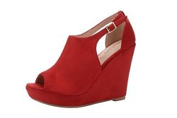 Mila Lady Lisa 2 Women's Platform Wedges Cutout Side Straps Peep-toe Ankle Bootie Heeled Sandal. RED8