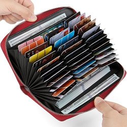 Buvelife Credit Card Wallet Leather Rfid Wallet For Women Huge Storage Capacity Wine Red