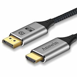 Displayport To HDMI Answin 6 Feet 4K Displayport To HDMI Cable - Nylon Braided Dp To HDMI Cable Undirectional Dp To HDMI Adaptper Cord
