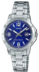 Casio Stainless Steel Analog Womens Wrist Watch - Silver And Blue