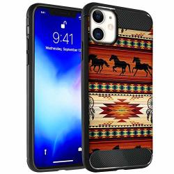 Casesondeck Case Compatible With Apple Iphone 11 Iphone Xi 2019 6.1" Tribal Floral Matte Tpu Flexible Carbon Fiber Textured Western Horse Tribal