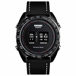 Skmei Mens Quartz Watch Roller Movement Watches Stainless Steel Waterproof Wristwatch Business Wristwatch For Gifts Leather-all Black