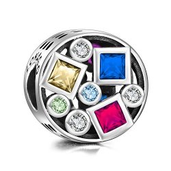 Lonago 925 Sterling Silver Charm Colorful Rainbow Cubic Zirconia Bead For Bracelet And Necklace Multicolor Cubic Zirconia