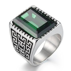 Boho Jewelry Mens Stainless Steel Cz Ring Vintage Large Charming Gemstone Band 9