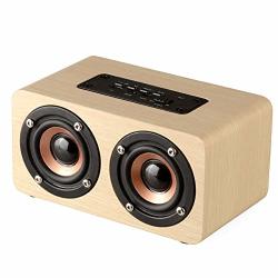 Lishiny Retro Wooden Wireless Bluetooth Speaker Portable Outdoor Hifi Bass Speaker Multifunctional Yellow Wood Grain