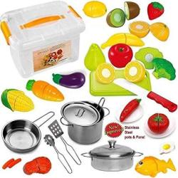 FUNERICA Pretend Play Food Set For Kids - With Beautiful Storage Container - Set Includes Cuttable Play Fruits And Vegetables - Poultry - 3
