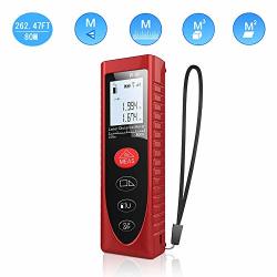 Aifulo Laser Measure 262FT Portable 80M Laser Measuring Device With Backlight Lcd MINI Digital Laser Distance Meter Measure Distance volume area pythagorean Red