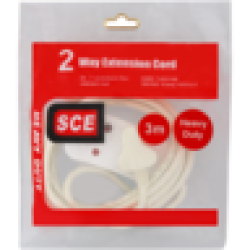 SCE White Two Way Heavy Duty Extension Cord 3M