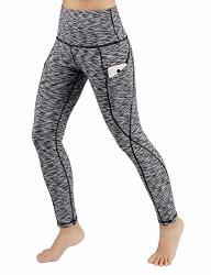Ododos High Waist Out Pocket Yoga Pants Tummy Control Workout Running 4 Way Stretch Yoga Leggings Spacedyeblack Large