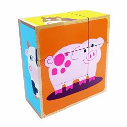 Weyfly Traffic Block Animal Puzzle Children Creative Learning Wooden Building Cubes Pastel Block Puzzle Kid Toys 9PCS