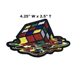 Rubik's Cube Melting - 4.25" X 2.5" - Games Embroidered Sew Or Iron-on Patch Badge Diy Application Appliques