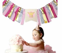 Lemon House Baby Girl High Chair Decorations Banner Ins One Crown Themed High Chair Banner"one" For Baby Girl First Birthday Party Supplies Pre-strung Banner