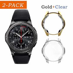 Uborui Tpu Scractch-resist Cover Protective Bumper Shell Protective Band For Samsung Gear S3 Frontier SM-R760 Case samsung Galaxy SM-R800 Watch Case 46MM Gold+clear