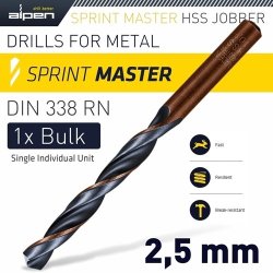 Alpen Hss Sprint Master 2.5MM Bulk Din 338 Alpen Drill Bit ALP6260025