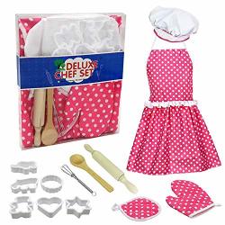 Teepao 13 Pcs Kids Baking Kit Children Kitchen Bake Playset Accessories Chef Role Play Costume Set With Chef Hat Apron Cupcake Mold Oven Glove